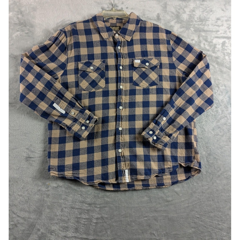 All American Roughneck Backwoods Flannel Shirt Men XL Blue Plaid Long Sleeve AAR